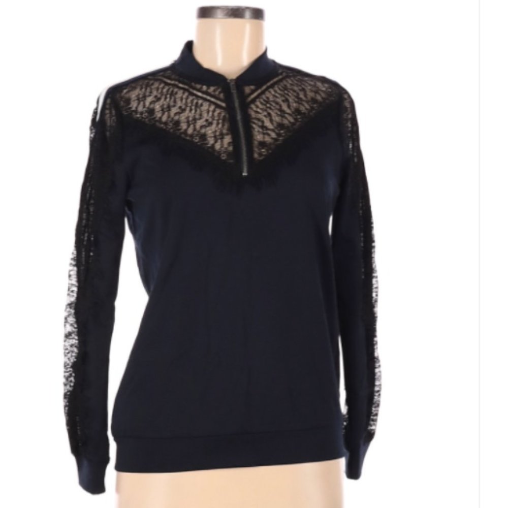 Noisy May Long Sleeve Top Quarter Zip Lace Detail
